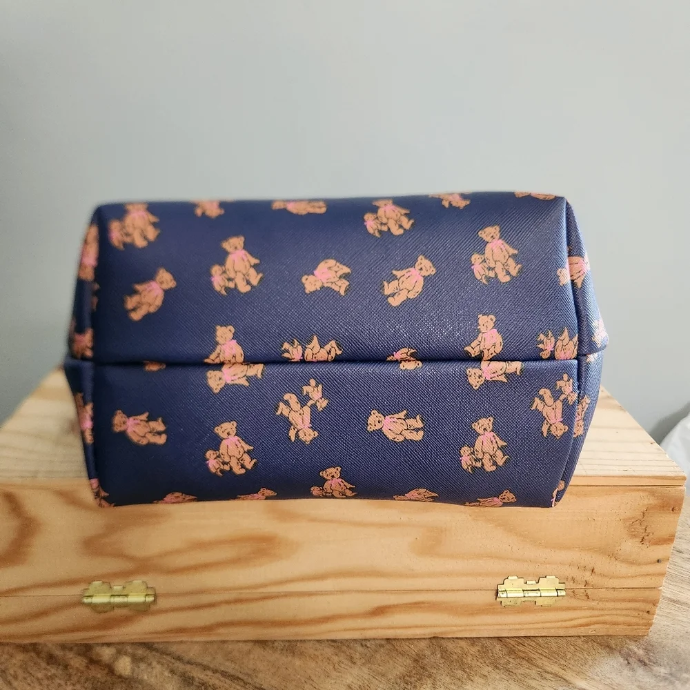 Dwell Studio Navy Teddy Print Cosmetic Zip Pouch NWT